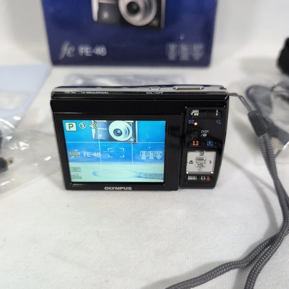 Olympus FE-46 12.0MP Digital Camera Y2K Black With Box Sd Card Tested